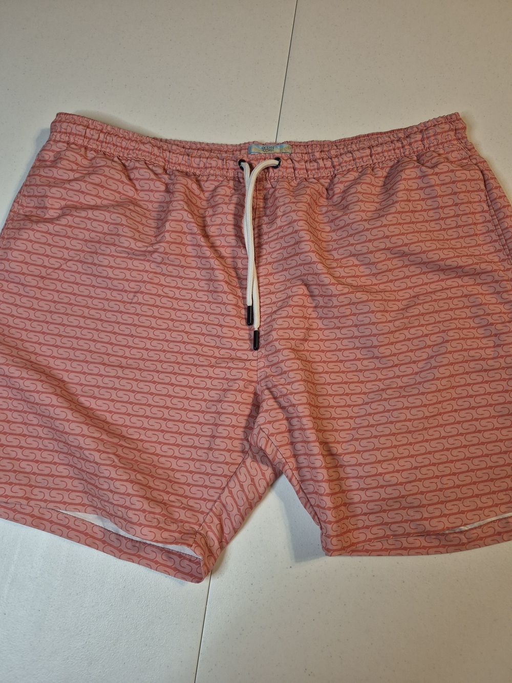 Men's Pink Patterned Swim Trunks with Drawstring Waist 4828